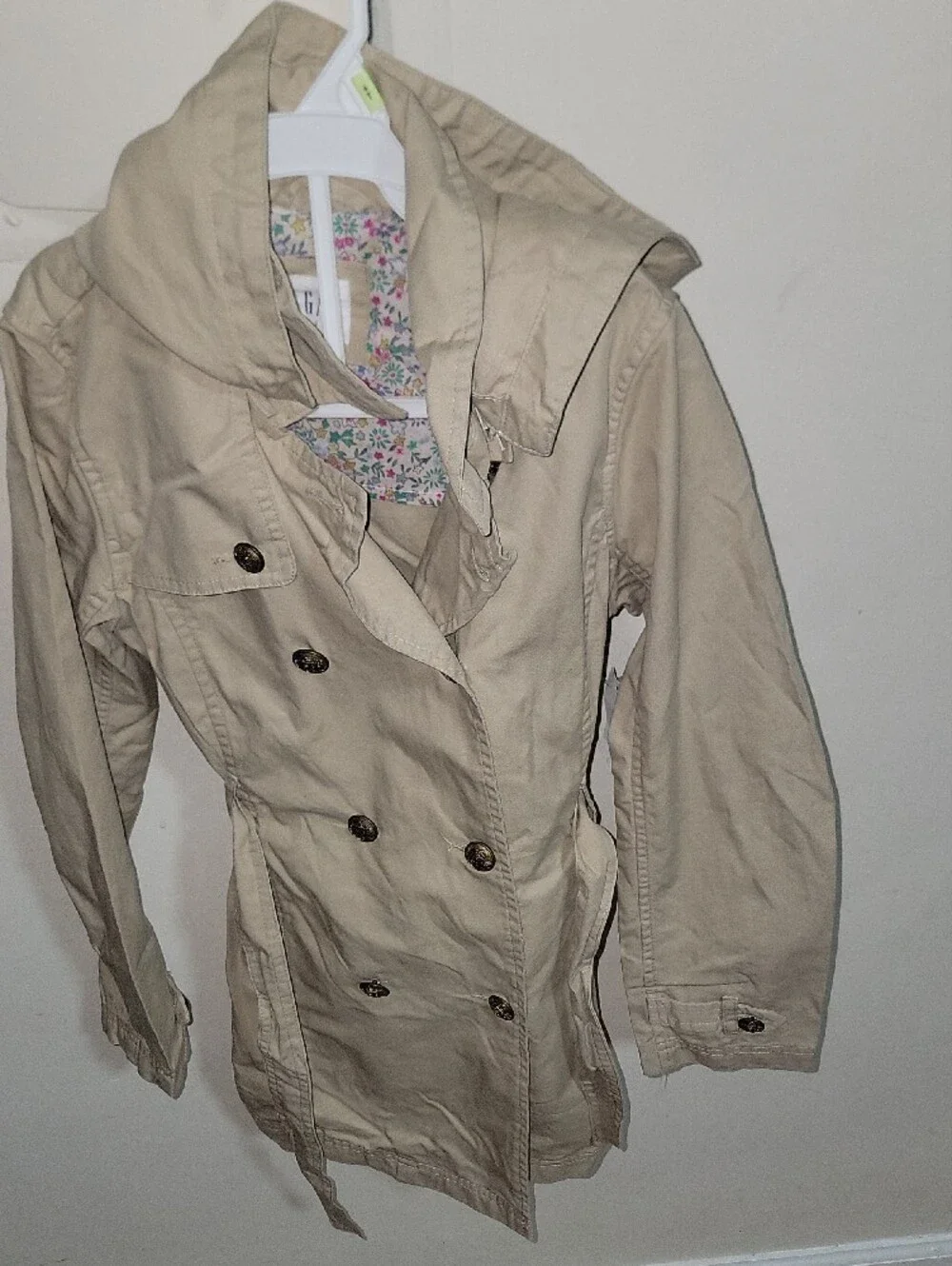 GAP Girls Size L Beige Double-Breasted Trench Coat with Floral Lining